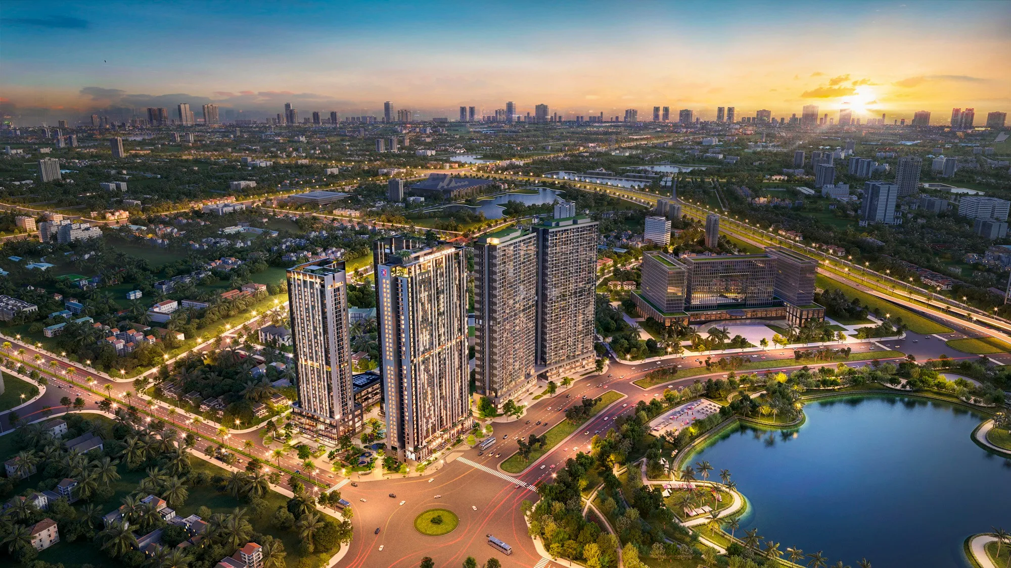Phối cảnh tổng thể một dự án MIK Group lúc hoàng hôn