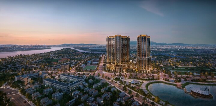 Phối cảnh dự án The Magnolia nằm đối diện công viên Ngọc Thụy và hệ thống hồ điều hòa tại Long Biên