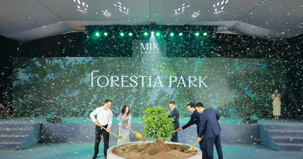 Sân khấu lễ khởi công Forestia Park của MIK Group với hiệu ứng confetti