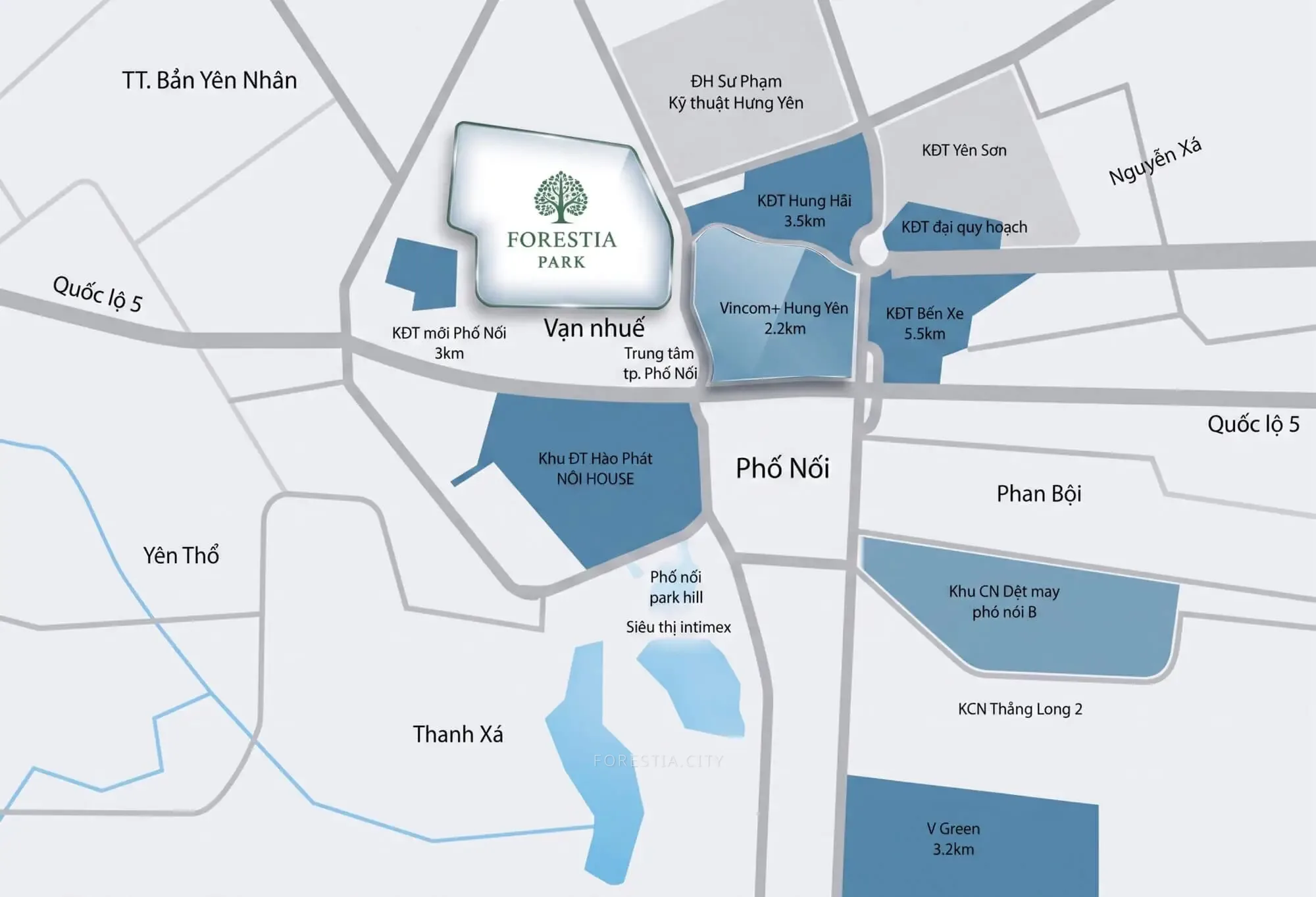 Bản đồ vị trí Forestia Park Phố Nối và các tiện ích, khu đô thị lân cận