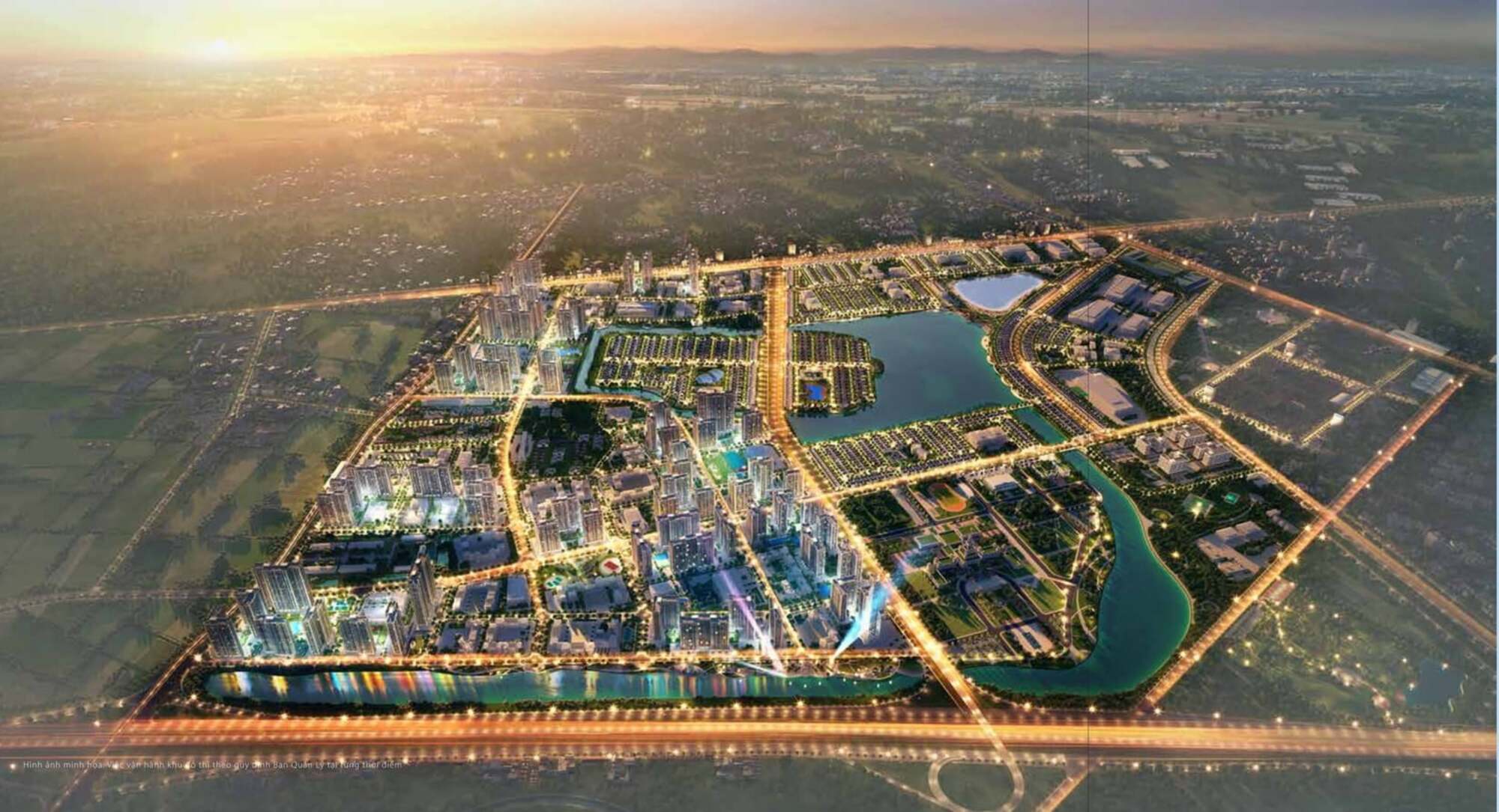Toàn cảnh khu đô thị Forestia Park Phố Nối nhìn từ trên cao lúc hoàng hôn
